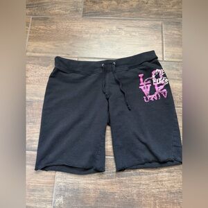 Y2K Derek Heart Black Shorts with Pink Love Rules Summer Drawstring 2000s